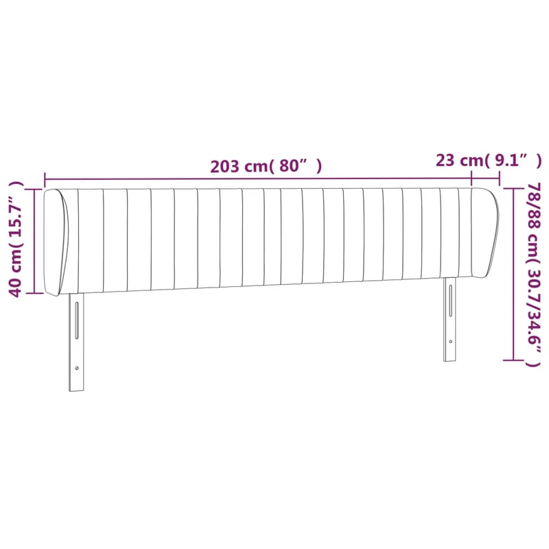 Tête de lit accessoire couchage chambre à coucher meuble avec rebord latéral 203 x 23 x 78/88 cm tissu velours gris foncé TDL0204915