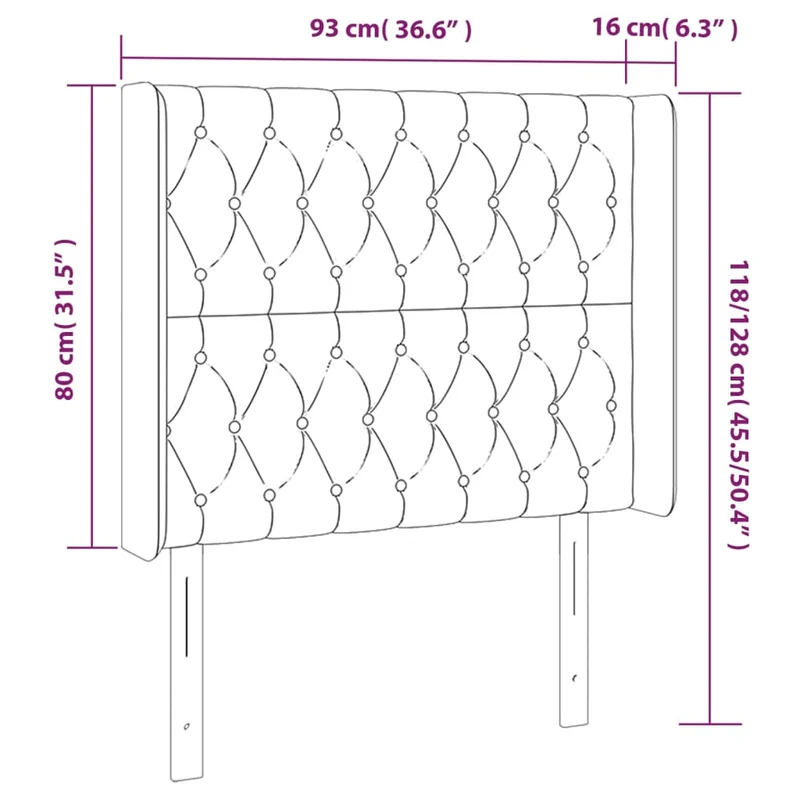 Tête de lit accessoire couchage chambre à coucher meuble capitonné avec rebord latéral 93 x 16 x 118/128 cm tissu noir TDL0204413