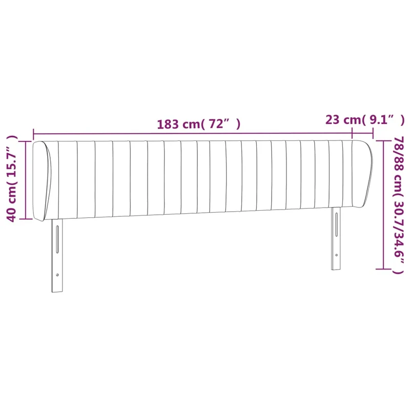 Tête de lit accessoire couchage chambre à coucher meuble avec rebord latéral 183 x 23 x 78/88 cm tissu gris clair TDL0205201