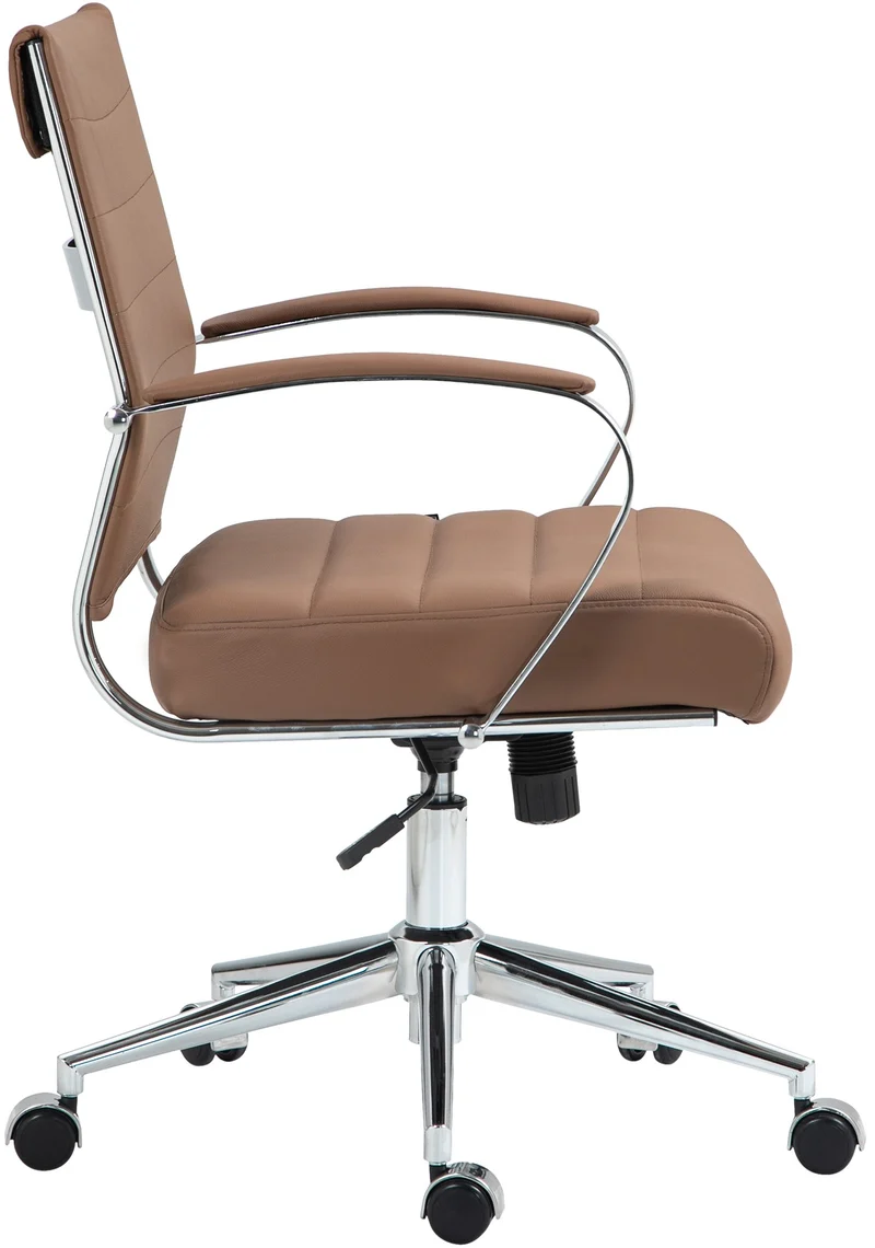 Chaise de bureau design ergonomique en cuir véritable marron clair et métal chromé 10_0002562