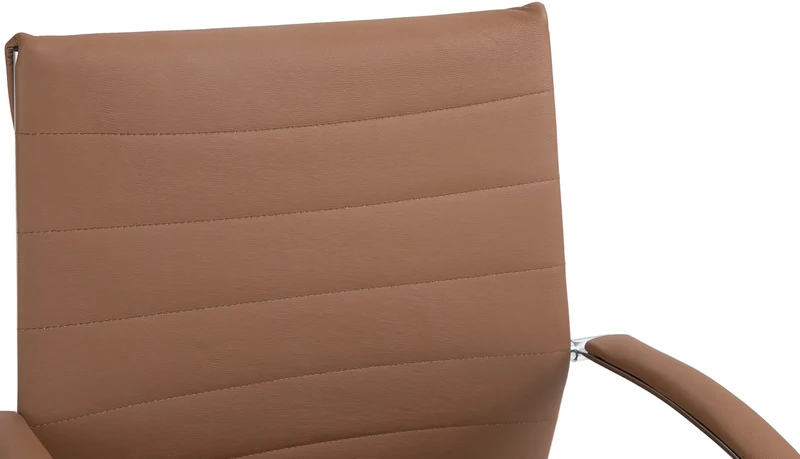 Chaise de bureau design ergonomique en cuir véritable marron clair et métal chromé 10_0002562