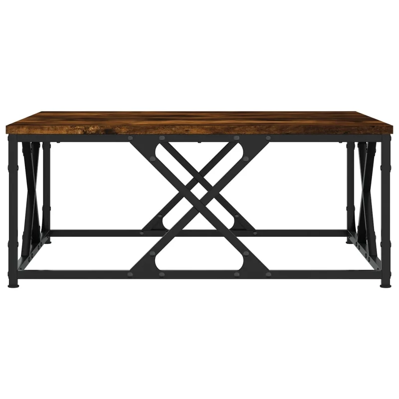 Table basse carrée style industriel – finition chêne fumé & structure métallique – 70 × 70 cm DEC038469