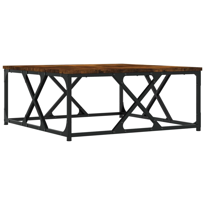 Table basse carrée style industriel – finition chêne fumé & structure métallique – 70 × 70 cm DEC038469