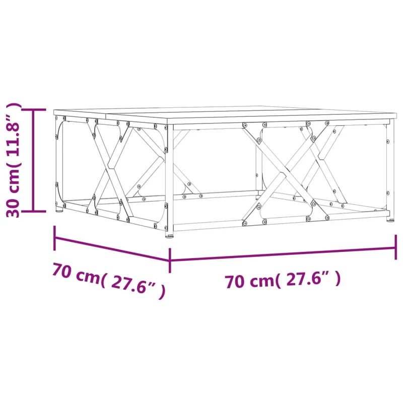 Table basse carrée style industriel – finition chêne fumé & structure métallique – 70 × 70 cm DEC038469