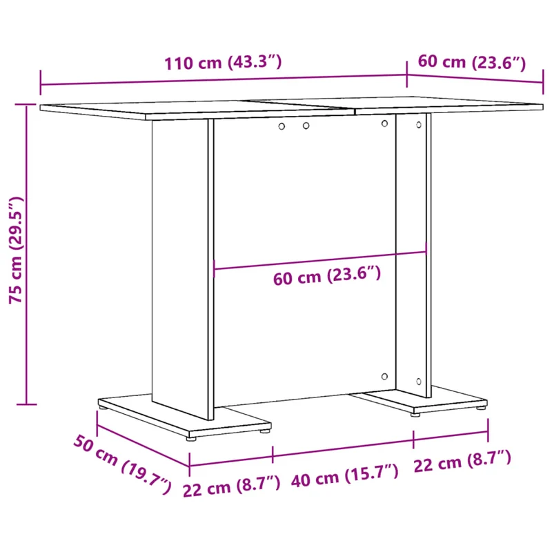 Table à manger rectangulaire compacte – piètement central – finition bois vieilli – 110 × 60 cm DEC036914