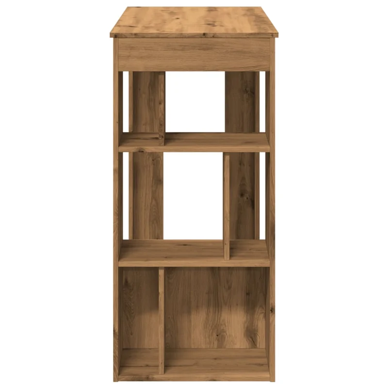 Table de bar avec 6 compartiments de rangement – finition chêne artisanal – 102 × 50 × 103,5 cm DEC036361