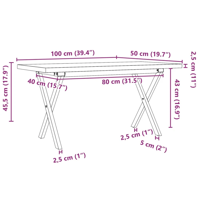 Table basse rectangulaire style industriel cadre en x 100 x 50 x 45,5 cm bois de pin et acier DEC036256