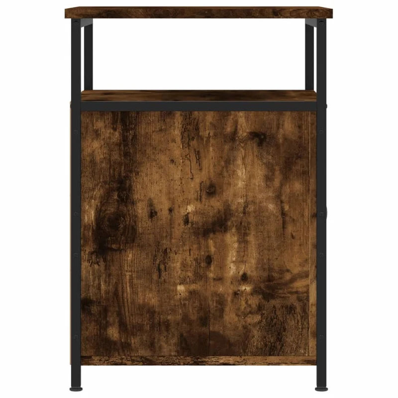 Table de chevet industrielle avec rangement bois d’ingénierie marron fumé et structure métal 40 x 42 x 60 cm DEC033642