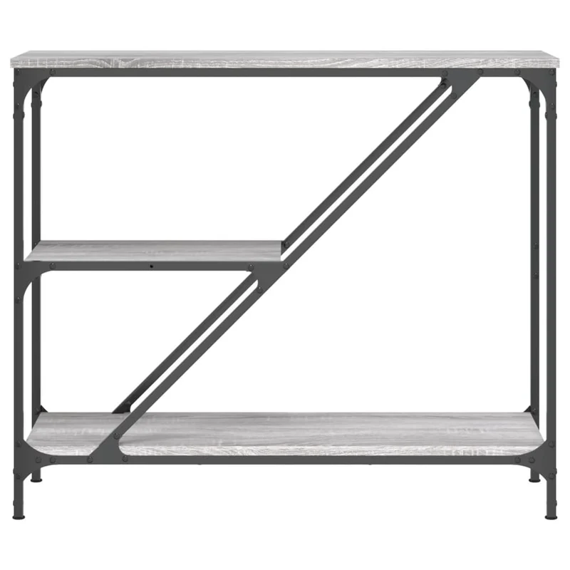 Console industrielle avec étagères structure acier et plateaux effet bois gris 88,5 x 30 x 75 cm DEC032252