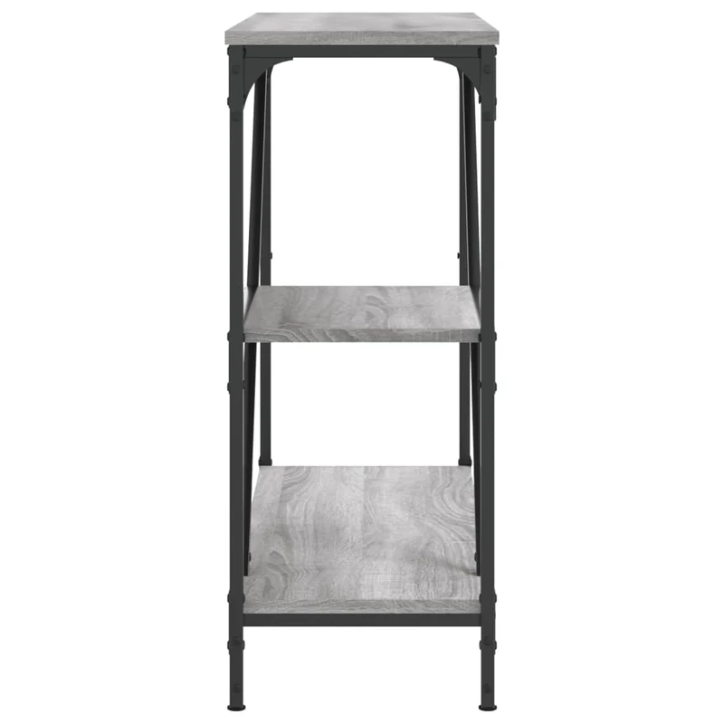 Console industrielle avec étagères structure acier et plateaux effet bois gris 88,5 x 30 x 75 cm DEC032252