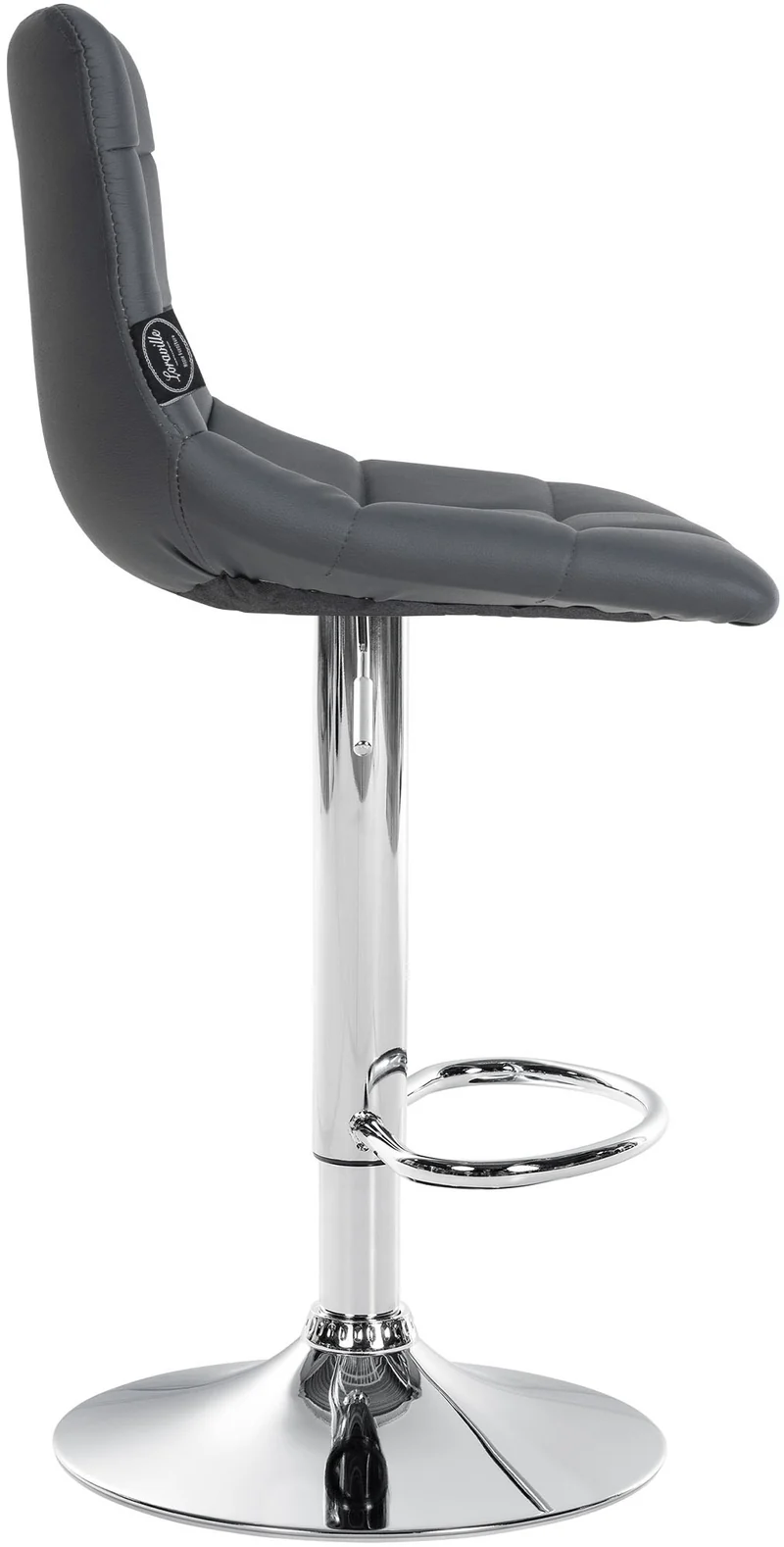 Tabouret de bar x1 moderne en PVC gris motif matelassé piètement trompette métal chromé 10_0005648