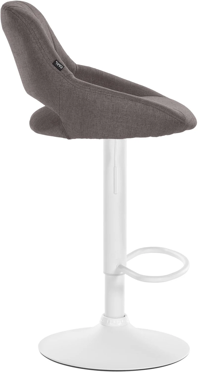 Tabouret de bar x1 réglable en hauteur en tissu gris foncé dossier ajouré et pied métal blanc 10_0005725