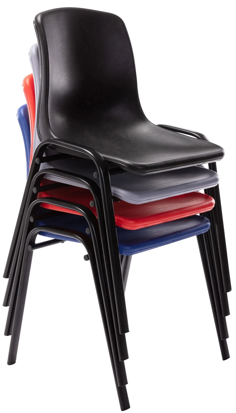 Lot de 4 chaises visiteur empilable salle d'attente en plastique noir et métal 10_0003206