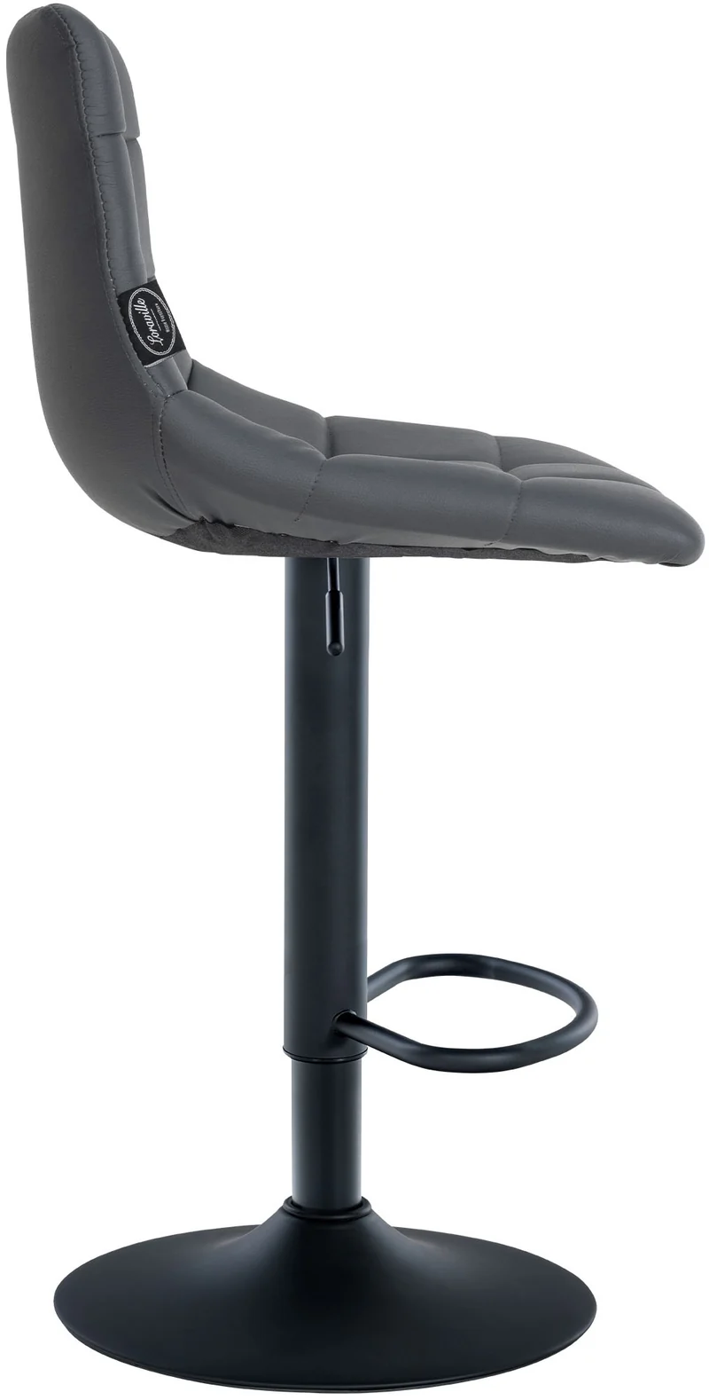 Tabouret de bar x1 moderne en PVC gris motif matelassé piètement trompette métal noir 10_0005651