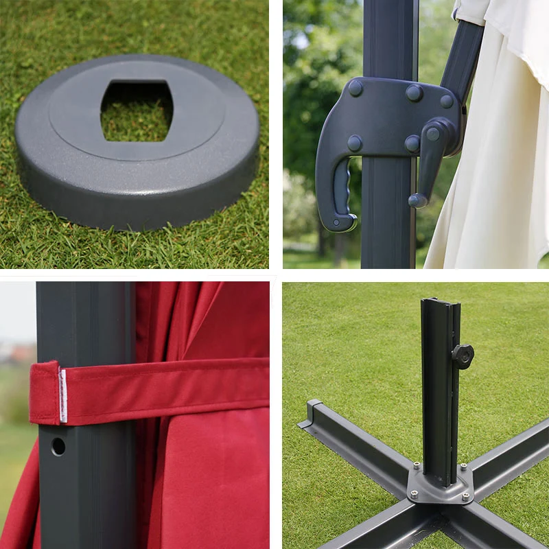 Parasol professionnel restaurant pour jardin terrasse 3x3m (Ø4,24m) polyester aluminium/acier 23kg vert avec pied 04_0003448