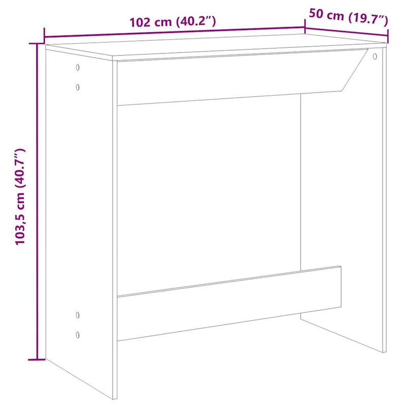 Table de bar rectangulaire style industriel – finition bois vieilli – 102 × 50 × 103,5 cm DEC036504