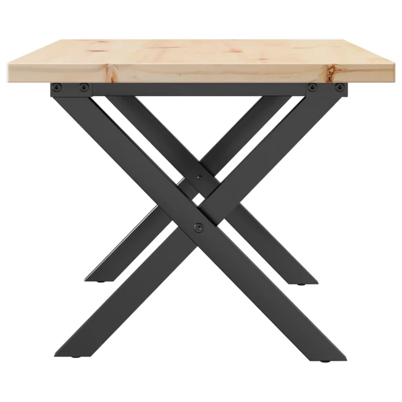 Table basse rectangulaire style industriel cadre en x 80 x 50 x 40,5cm bois de pin et acier DEC036270