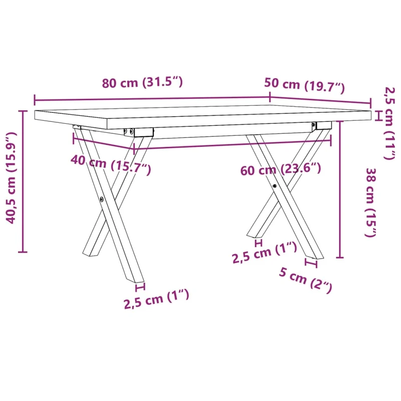 Table basse rectangulaire style industriel cadre en x 80 x 50 x 40,5cm bois de pin et acier DEC036270