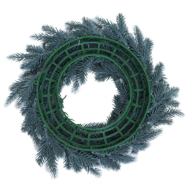 Couronne décorative effet neige idéale pour porte ou mur 45 x 45 x 8 cm avec 4 supports de bougies en PE vert 04_0009156