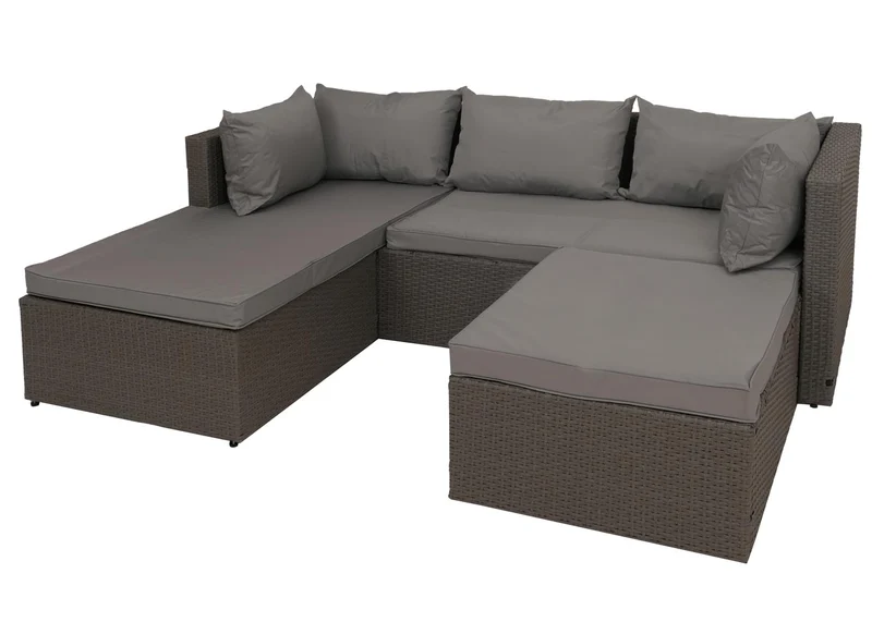 Salon de jardin avec 5 fauteuils de jardin modulables confortables style moderne 63 x 204 x 142 cm en poly-rotin gris coussin gris clair 04_0009554