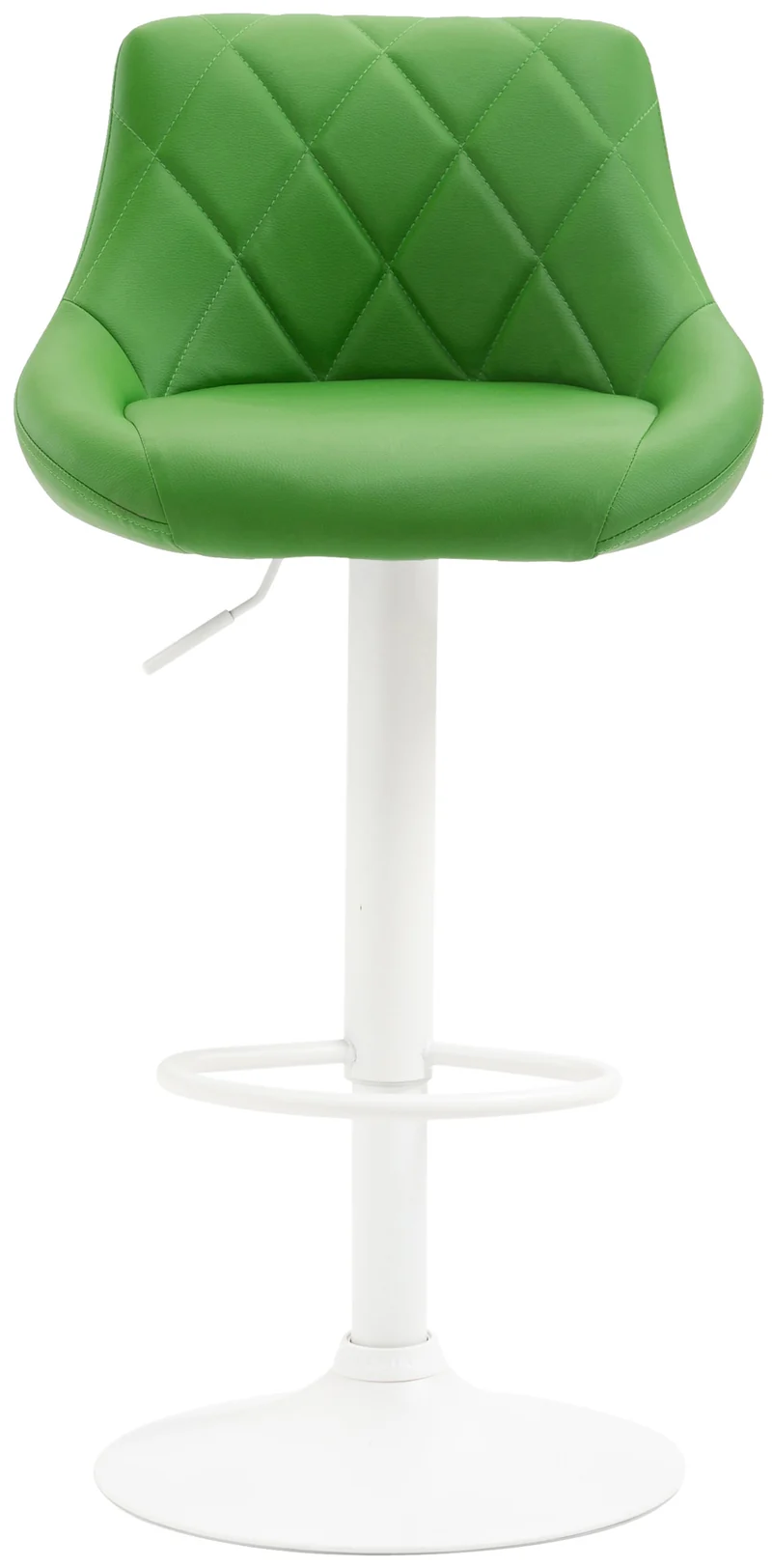 Tabouret de bar en synthétique vert pivotant avec repose-pieds métal blanc coutures décoratives TDB10593