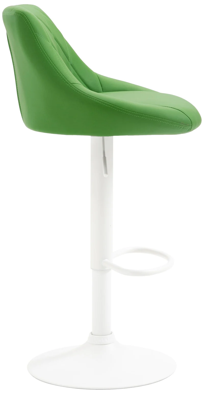 Tabouret de bar en synthétique vert pivotant avec repose-pieds métal blanc coutures décoratives TDB10593