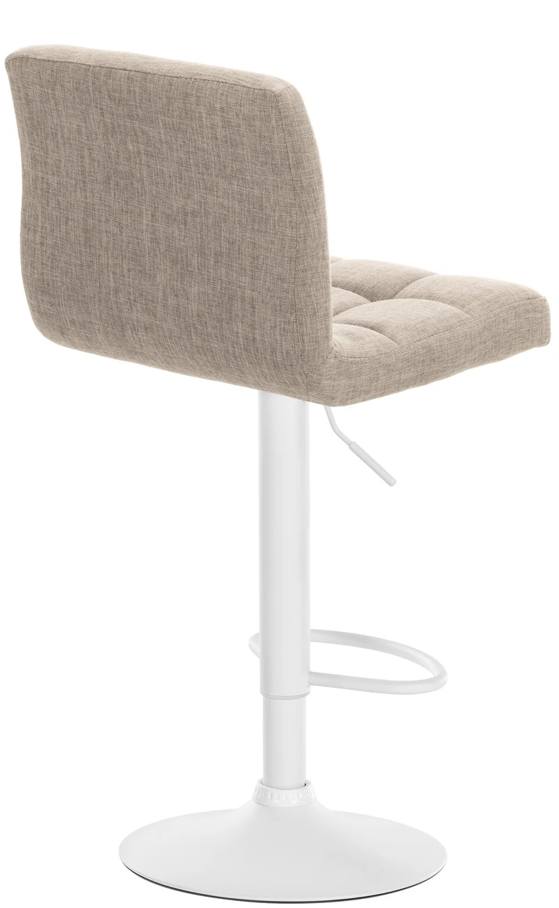 Tabouret de bar x1 style contemporain en tissu matelassé crème cadre métal blanc 10_0005608