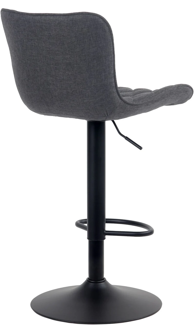 Tabouret de bar x1 coutures décoratives pied trompette hauteur réglable en métal noir assise en tissu noir 10_0004864