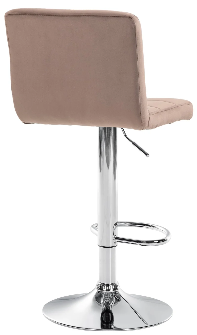 Tabouret de bar chaise haute x 1 avec coutures décoratives carrées assise en velours marron pieds en métal chromé 10_0005323