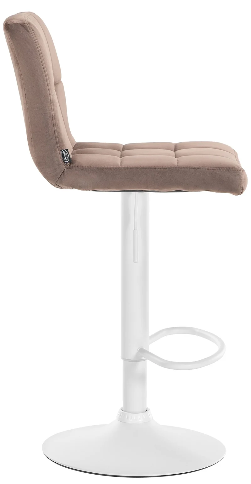 Tabouret de bar chaise haute x 1 avec coutures décoratives carrées assise en velours marron pieds en métal blanc 10_0005335