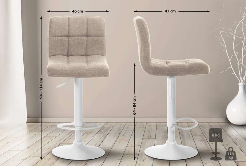 Lot de 2 tabourets de bar style contemporain en tissu matelassé crème cadre métal blanc 10_0006028