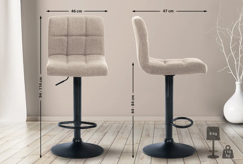 Lot de 2 tabourets de bar style contemporain en tissu matelassé crème cadre métal noir 10_0006029