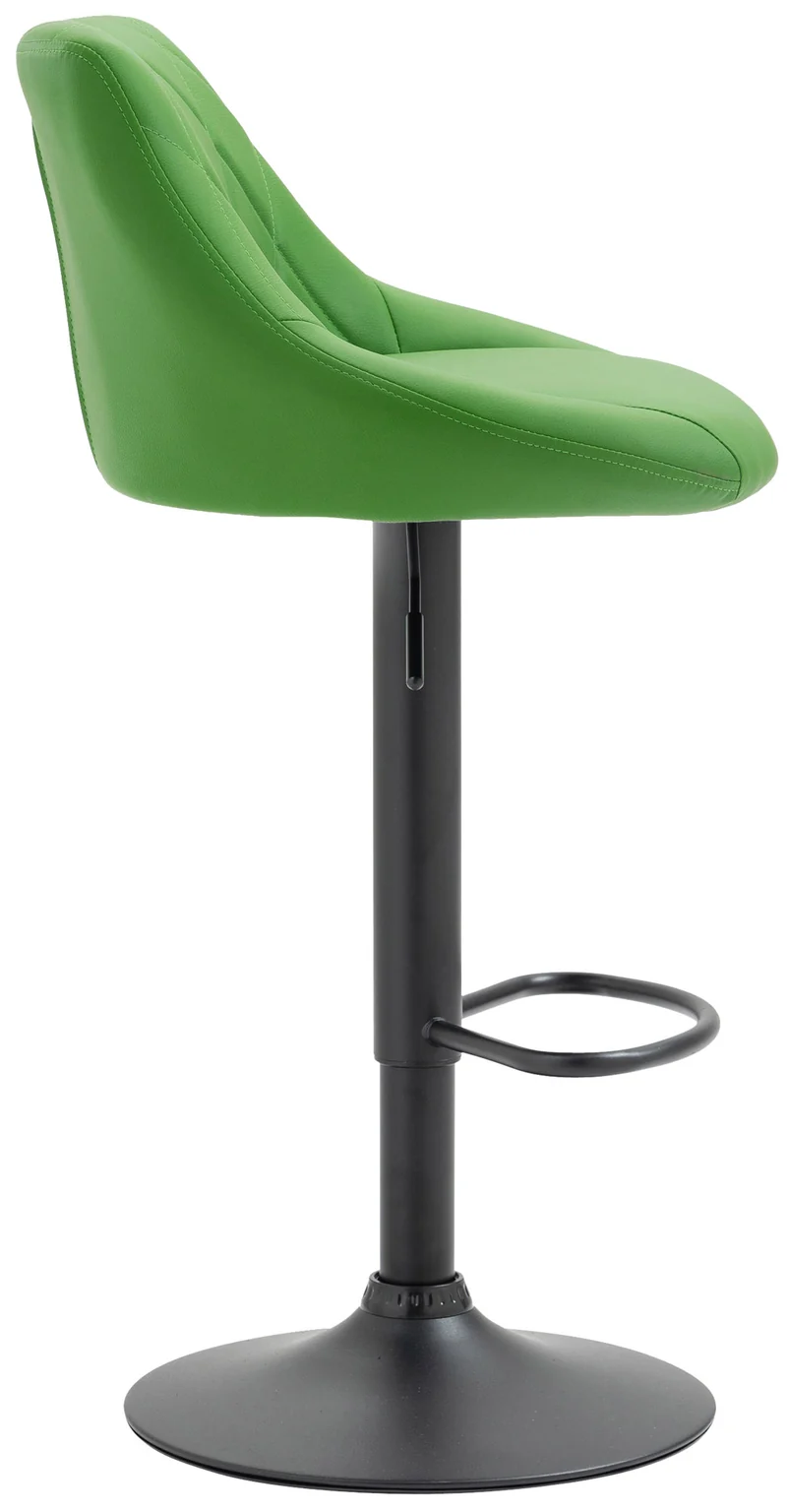 Tabouret de bar en synthétique vert pivotant avec repose-pieds métal noir coutures décoratives TDB10584