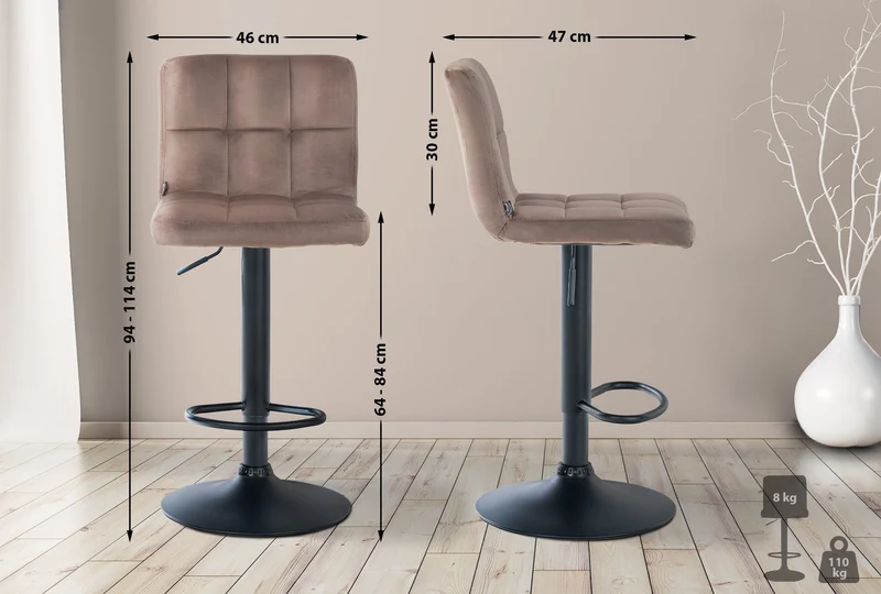 Lot de 2 tabourets de bar en velours marron avec coutures décoratives pied en trompette métal noir 10_0004394