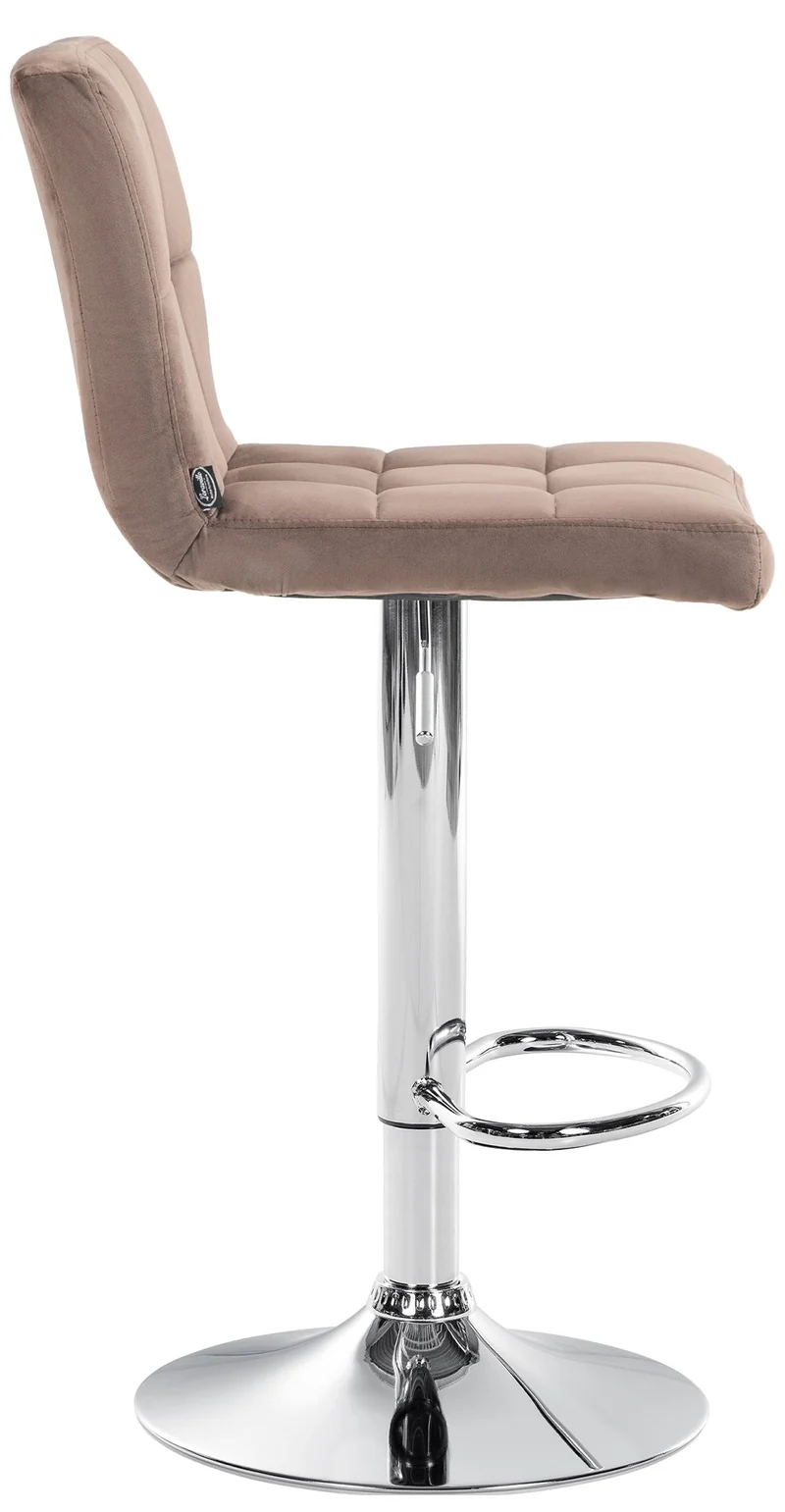 Lot de 2 tabourets de bar en velours marron avec coutures décoratives pied en trompette métal chromé 10_0004388