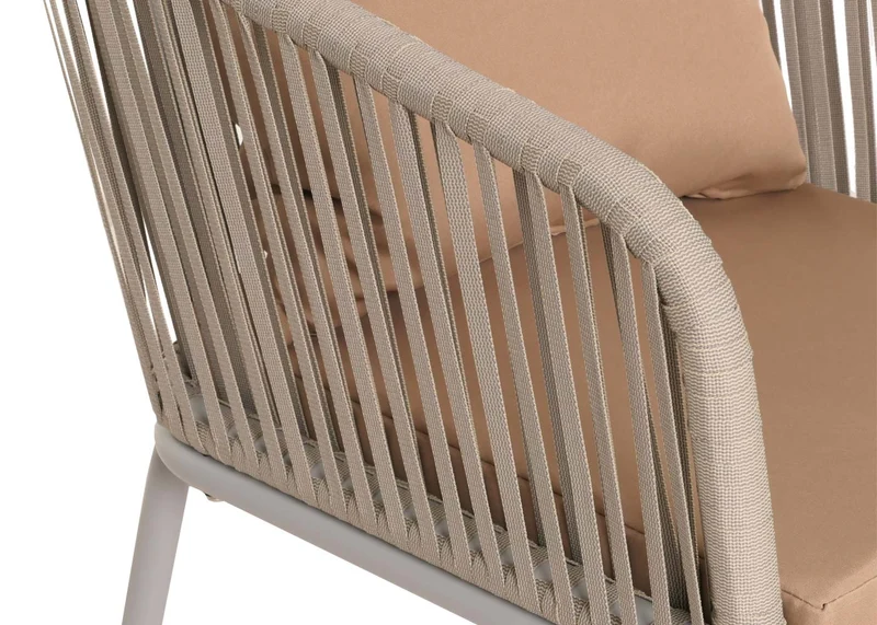 Lot de 2 chaises de jardin avec accoudoirs structure aluminium et tressage corde coussins taupe 04_0010096