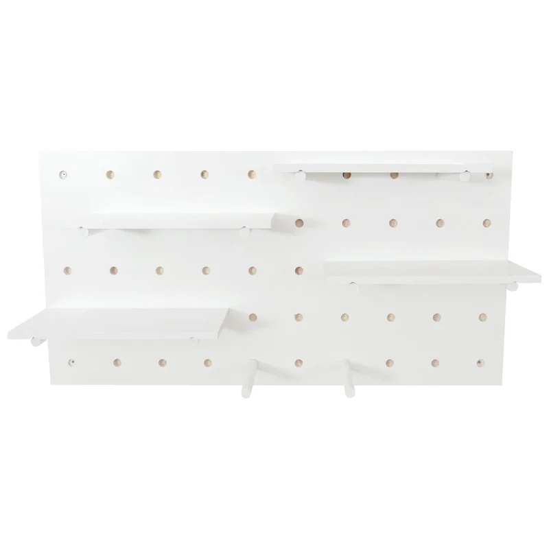 Panneau mural modulable étagère murale avec planches et tiges 100 x 50 cm système perforé contreplaqué blanc 04_0009082