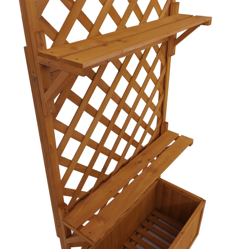 Bac à fleurs surélevé avec treillis et étagères jardinière brise-vue naturel balcon 177 x 77 x 33 cm en bois 04_0008919