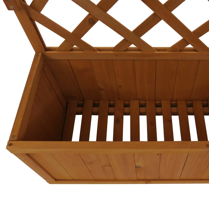Bac à fleurs surélevé avec treillis et étagères jardinière brise-vue naturel balcon 177 x 77 x 33 cm en bois 04_0008919