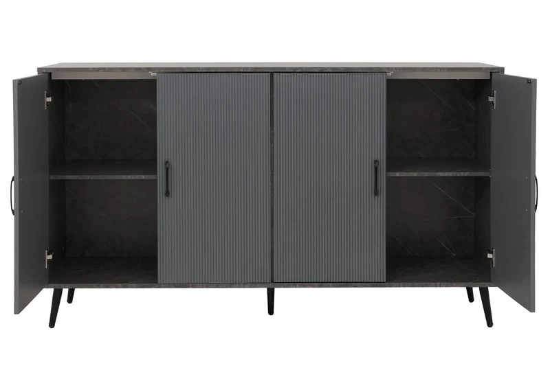 Buffet de rangement moderne avec 4 étagères 88 x 150 x 40 cm en MDF gris 04_0009569