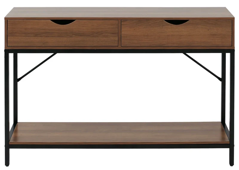 Table console moderne avec 2 tiroirs et rangement pratique 76 x 109 x 30 cm en MDF marron 04_0009105