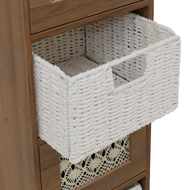 Commode compacte avec 2 tiroirs et paniers amovibles blanc 82 x 30 x 30 cm en MDF marron 04_0009108
