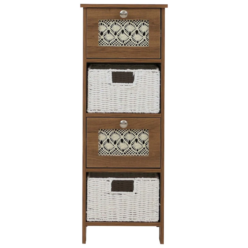 Commode compacte avec 2 tiroirs et paniers amovibles blanc 82 x 30 x 30 cm en MDF marron 04_0009108