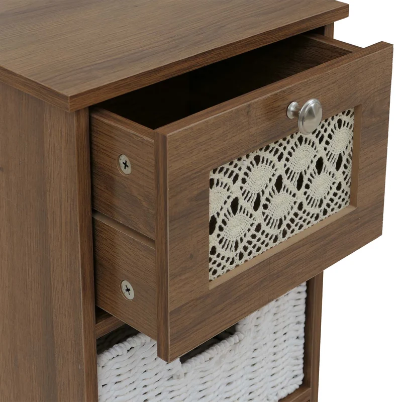 Commode compacte avec 2 tiroirs et paniers amovibles blanc 82 x 30 x 30 cm en MDF marron 04_0009108