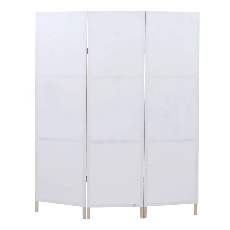 Paravent pliable 3 panneaux séparateur de pièce motif floral 170 x 137 cm en polyéthylène beige cadre en bois 04_0008911