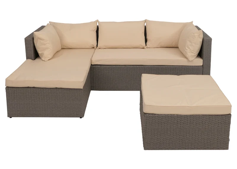 Salon de jardin modulable en poly-rotin gris ensemble lounge pour balcon terrasse ou jardin coussins beiges 04_0009552