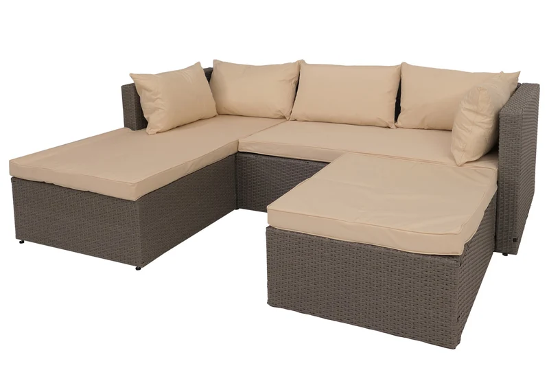 Salon de jardin modulable en poly-rotin gris ensemble lounge pour balcon terrasse ou jardin coussins beiges 04_0009552