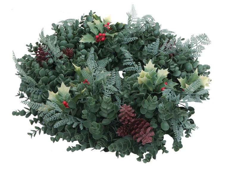 Couronne décorative artificielle avec 4 supports de bougies 45 cm en polyéthylène vert 04_0009158