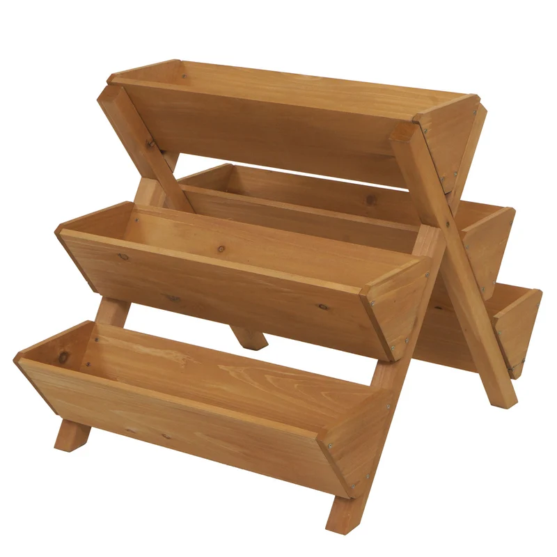 Étagère à plantes escalier à fleurs et herbes aromatiques jardinière bac à plantes surélevé 5 bacs 56 × 56 × 70 cm usage extérieur bois de sapin 04_0009616