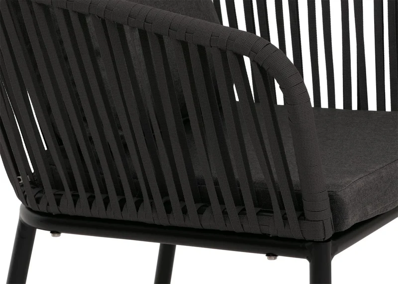 Lot de 2 chaises de jardin d’extérieur en aluminium avec accoudoirs tressage corde anthracite coussins gris foncé 04_0009796